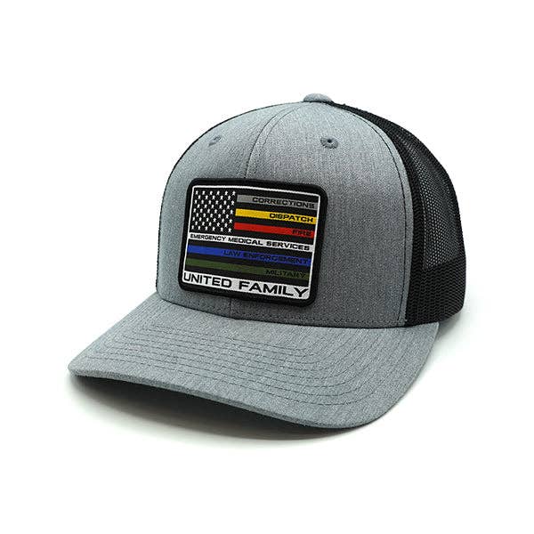 United Family Woven Patch Hat: Curved Bill Snapback / Heather And Black